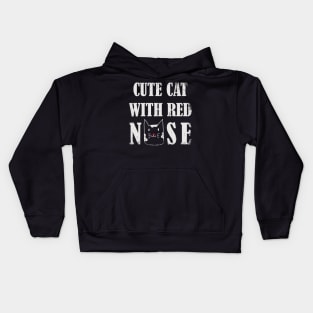 Cute cat with red nose Kids Hoodie
